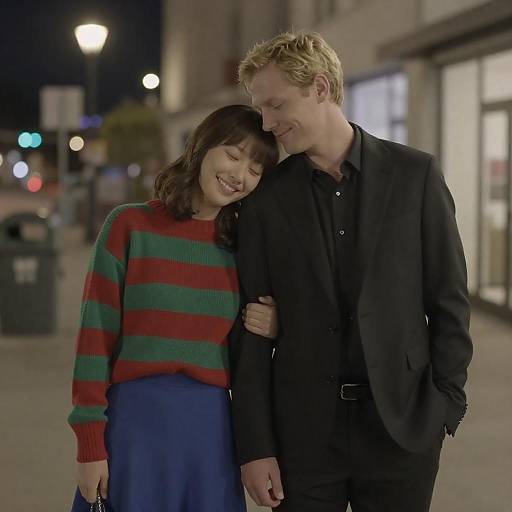 Intimate Nighttime Couple on Street