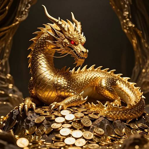 Majestic Golden Dragon on Treasure