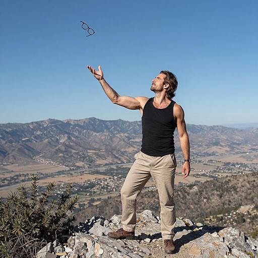 Muscular Man on Mountain Ridge