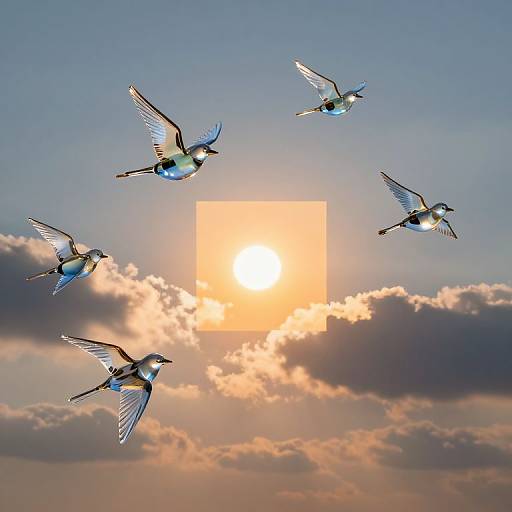 Surreal Glass Birds and Geometric Sky