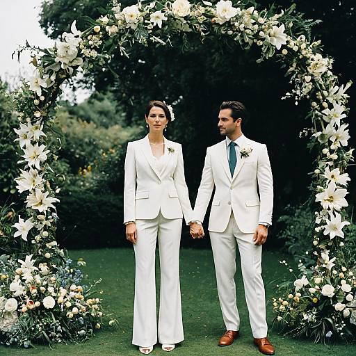 Elegant Wedding Woman in White Suit