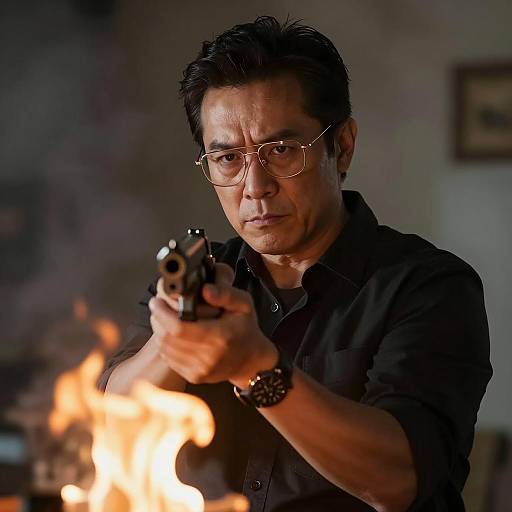 Mysterious Man with Gun and Flame