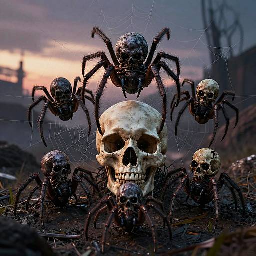 Apocalyptic Spiders Around Skull