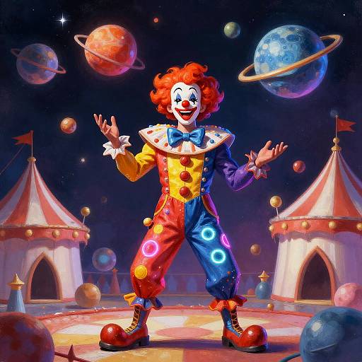 Elon Clown Juggling Planets