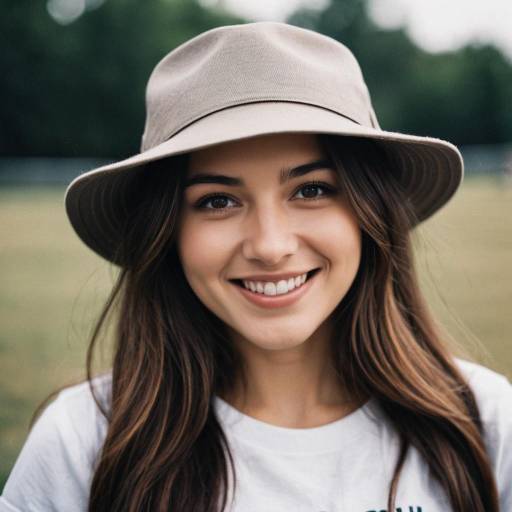 Smiling young woman wearing beige hat outdoors