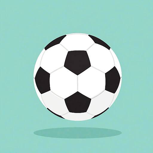 Digital illustration of a classic black and white soccer ball, floating mid-air with a subtle shadow on a light blue background.