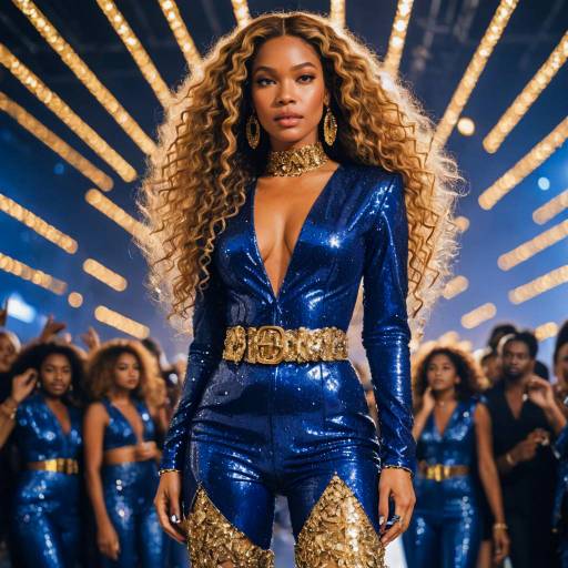 Glamorous Woman in Sequined Indigo Bodysuit
