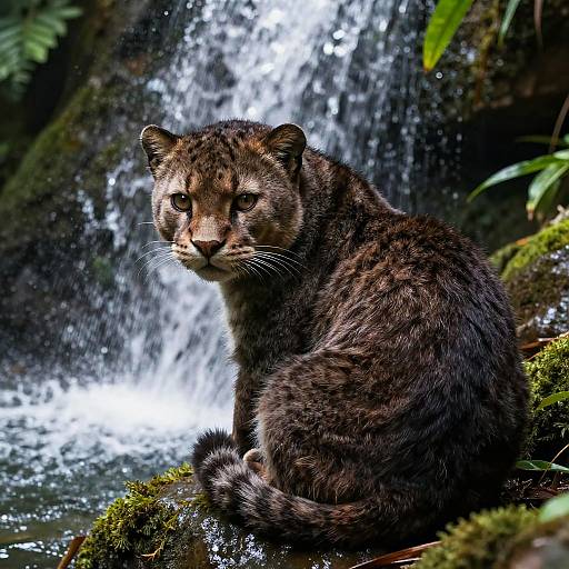 Fluffy Panther by Waterfall