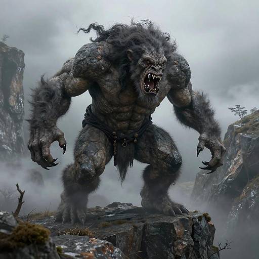 Intimidating Troll on Foggy Cliffside