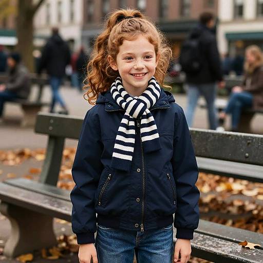Playful Girl in Autumn City Park