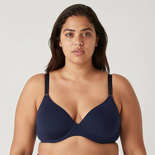 Plus Size Woman Wearing Navy Blue Underwire Bra
