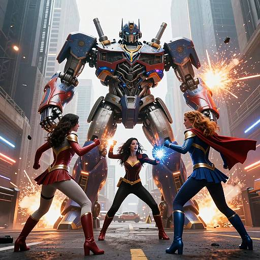 Superheroines vs Colossal Robot Monster