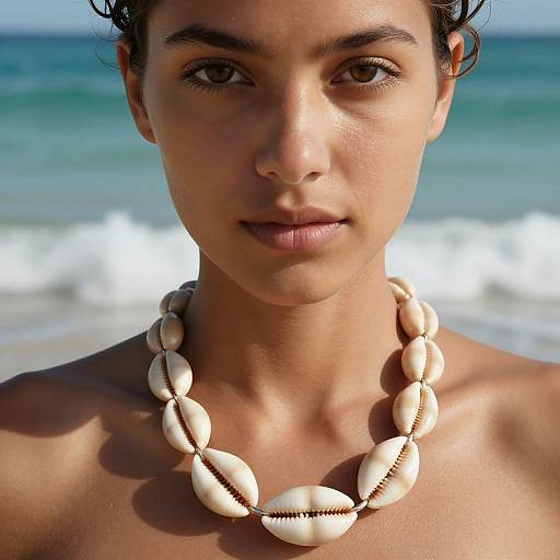 Realistic Portrait of Woman with Cowrie Necklace