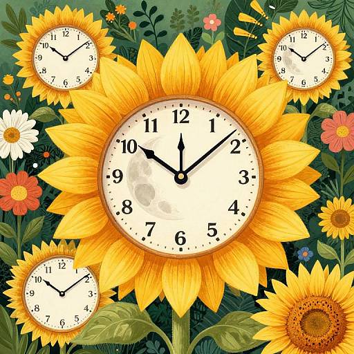 Surreal Sunflower Clock Illustration