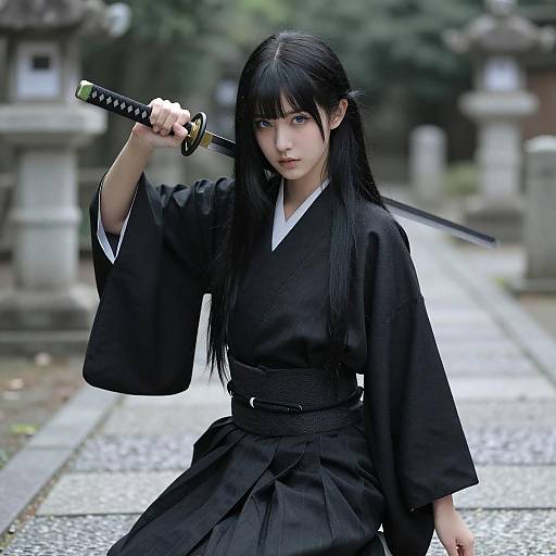 Intense Woman in Traditional Kimono