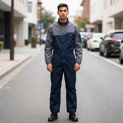 Man in Blue-Grey Jumpsuit