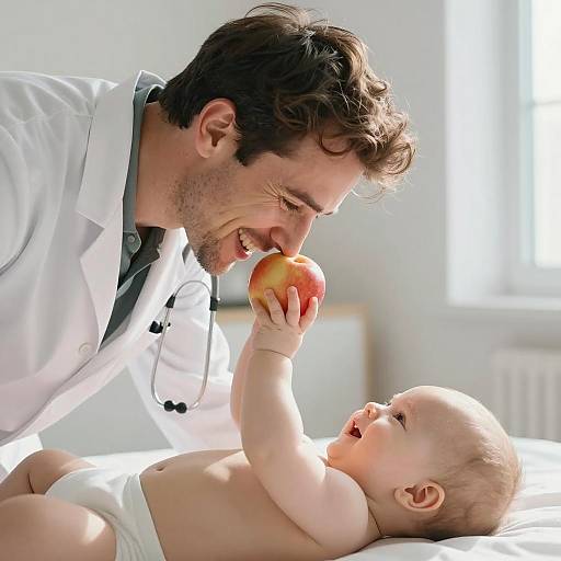 Doctor and Baby Sharing Moment with Apple