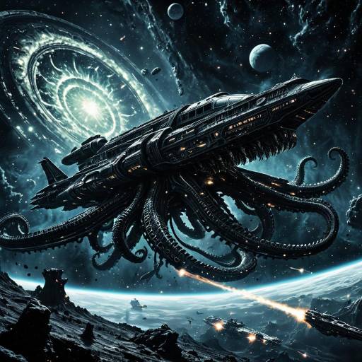 Futuristic Space Battle with Giger Influence Futuristic Space Battle with Giger Influence