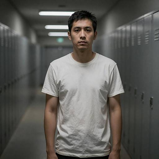 Man in Gray Industrial Hallway