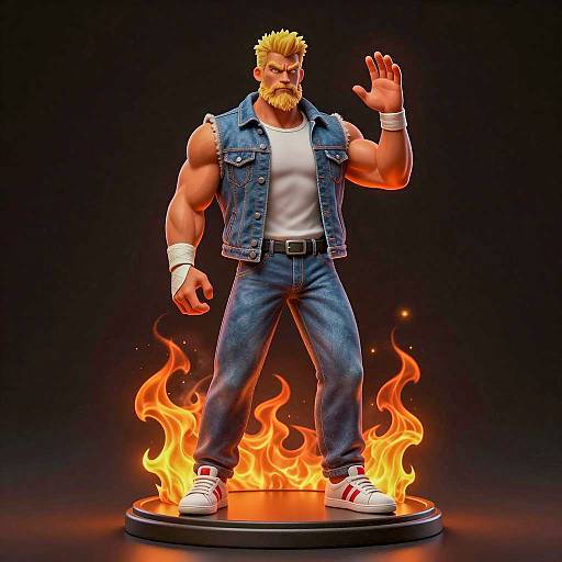 Muscular Fiery Warrior with Intense Expression