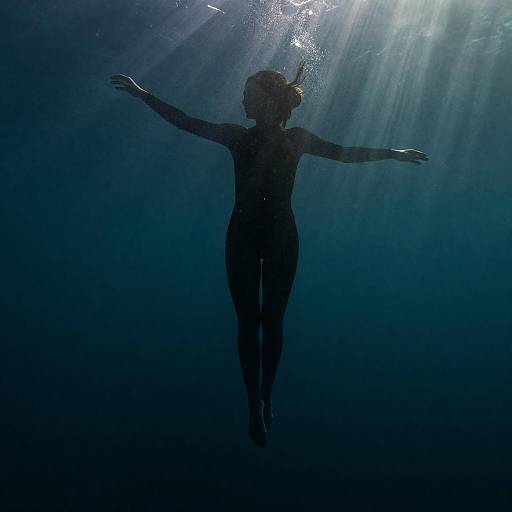 Silhouetted Woman Floating Underwater