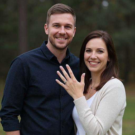 Smiling Couple with Engagement Ring