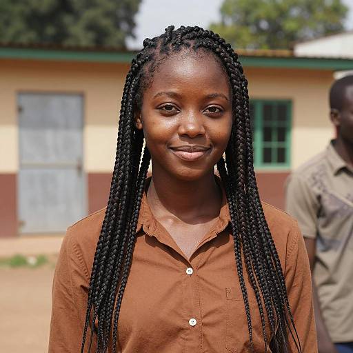 Young African Woman with Braided Hair in Brown Shirt