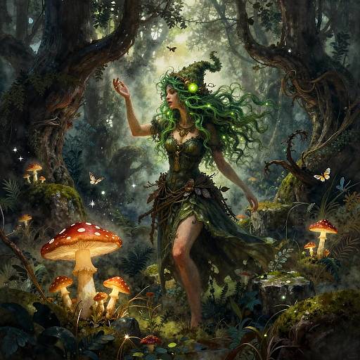 Whimsical Swamp Witch Fantasy Scene