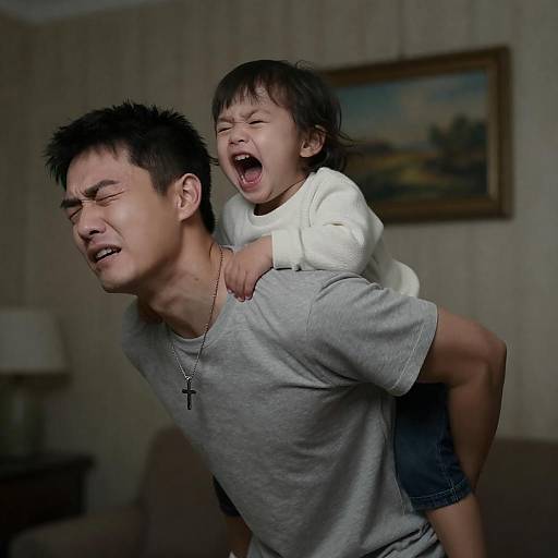 Emotional Moment: Father and Child Struggle