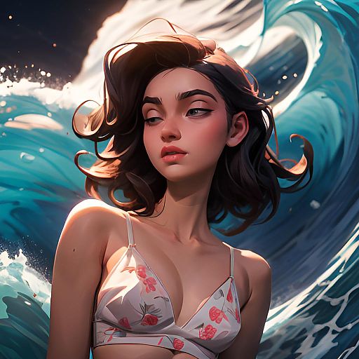 Elegant Asian Woman in Satin Floral Lingerie