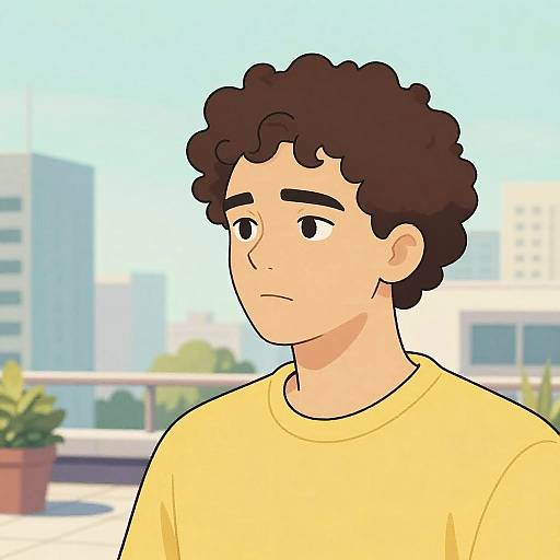 Contemplative Man in Rooftop Garden