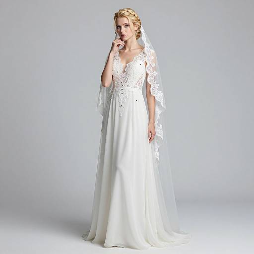 Blonde Bride in White Lace Wedding Dress