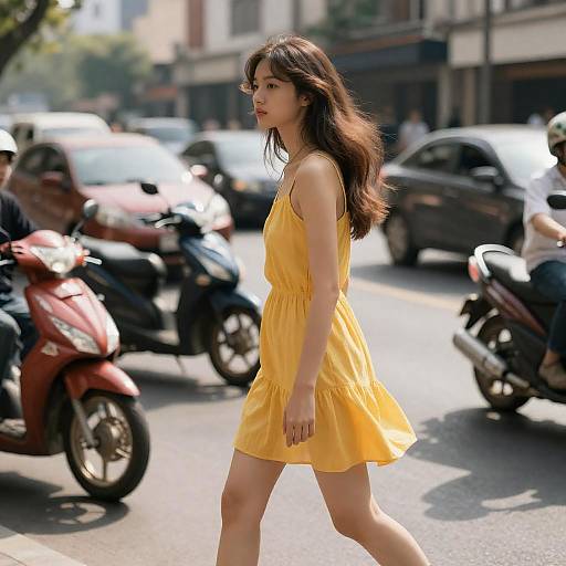 Dynamic Urban Scene with Young Woman