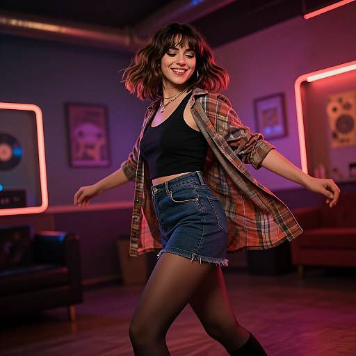 Woman Dancing in Retro Neon Loft