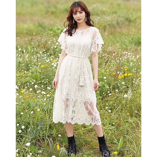 Bohemian Chic Woman in Wildflower Meadow