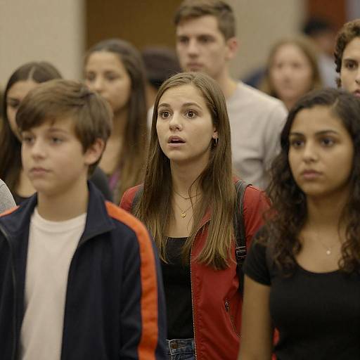 Surprised Young Woman in Crowded Scene