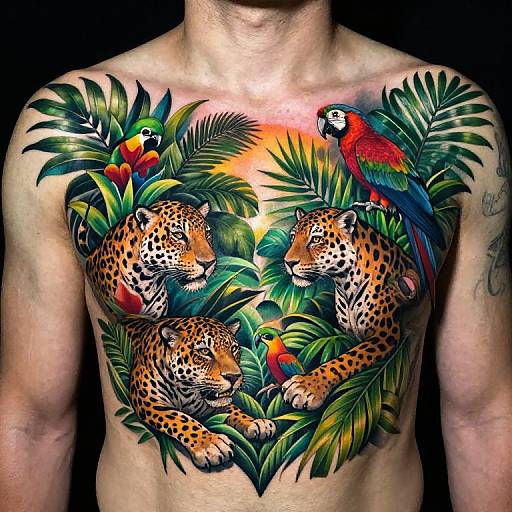 Intricate Jungle Chest Tattoo Design