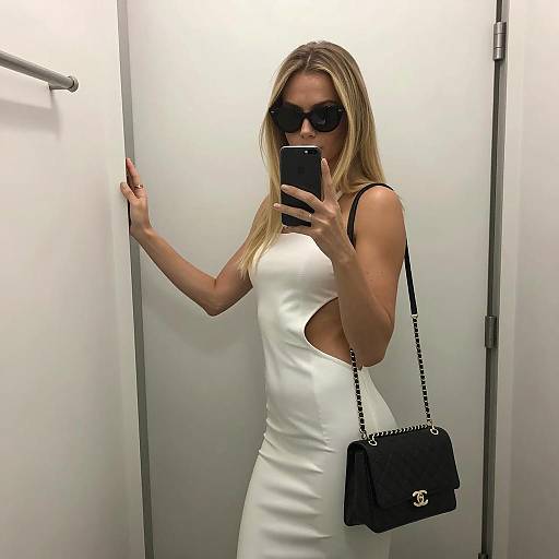 Chic Blonde Woman Taking Selfie