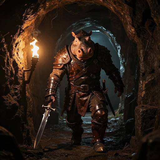 DND Hippo Rogue in Shadowy Dungeon