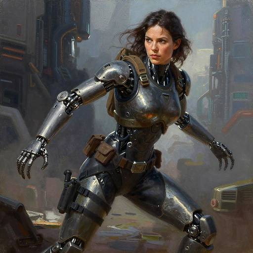 Cybernetic Female Mercenary Oil Painting