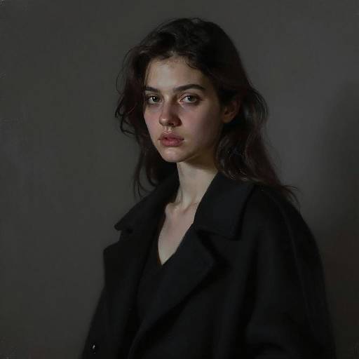 Moody Portrait of Young Woman in Black Coat
