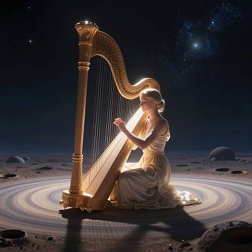 Celestial Harpist on Ringed Planet
