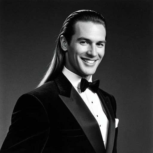 Cheerful Man in Black Tuxedo with Slicked-Back Hair