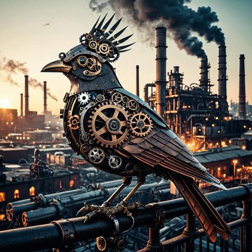 Steampunk Mechanical Bird in Industrial City