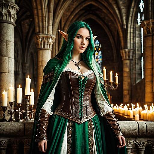 Fantasy Elf Woman in Medieval Cathedral
