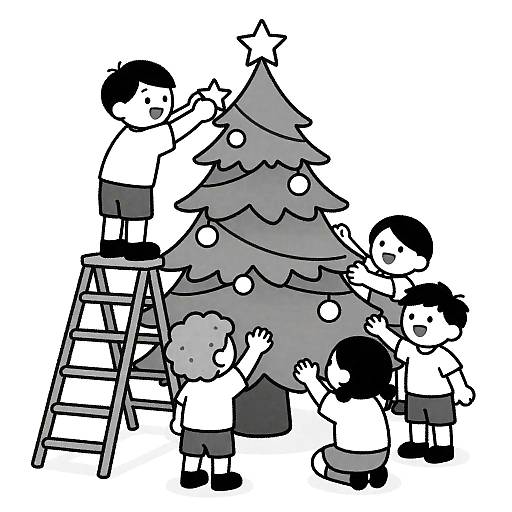 Children Decorating Christmas Tree Cartoon