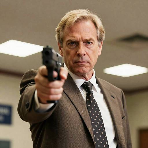 Intense Middle-Aged Man with Handgun