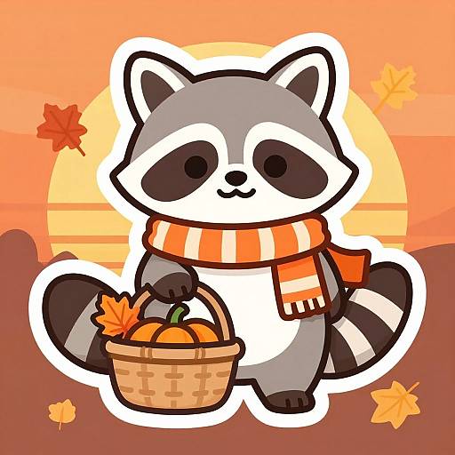Kawaii Raccoon Autumn Sticker