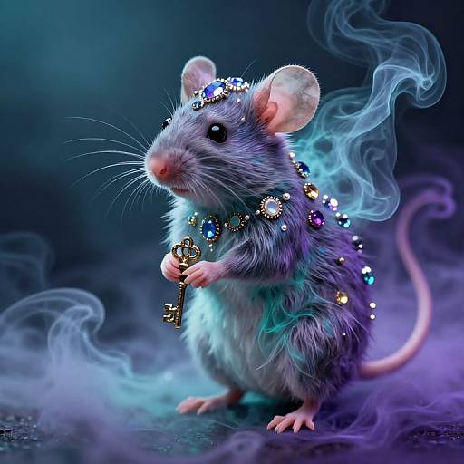 Mystical Gem-Adorned Mouse in Smoke