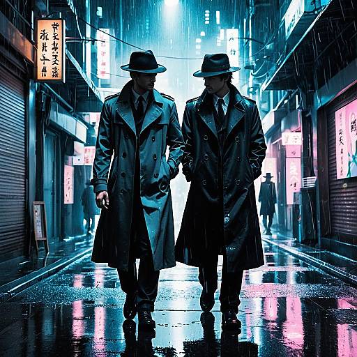 Noir Detective and Thief in Neon Alley
